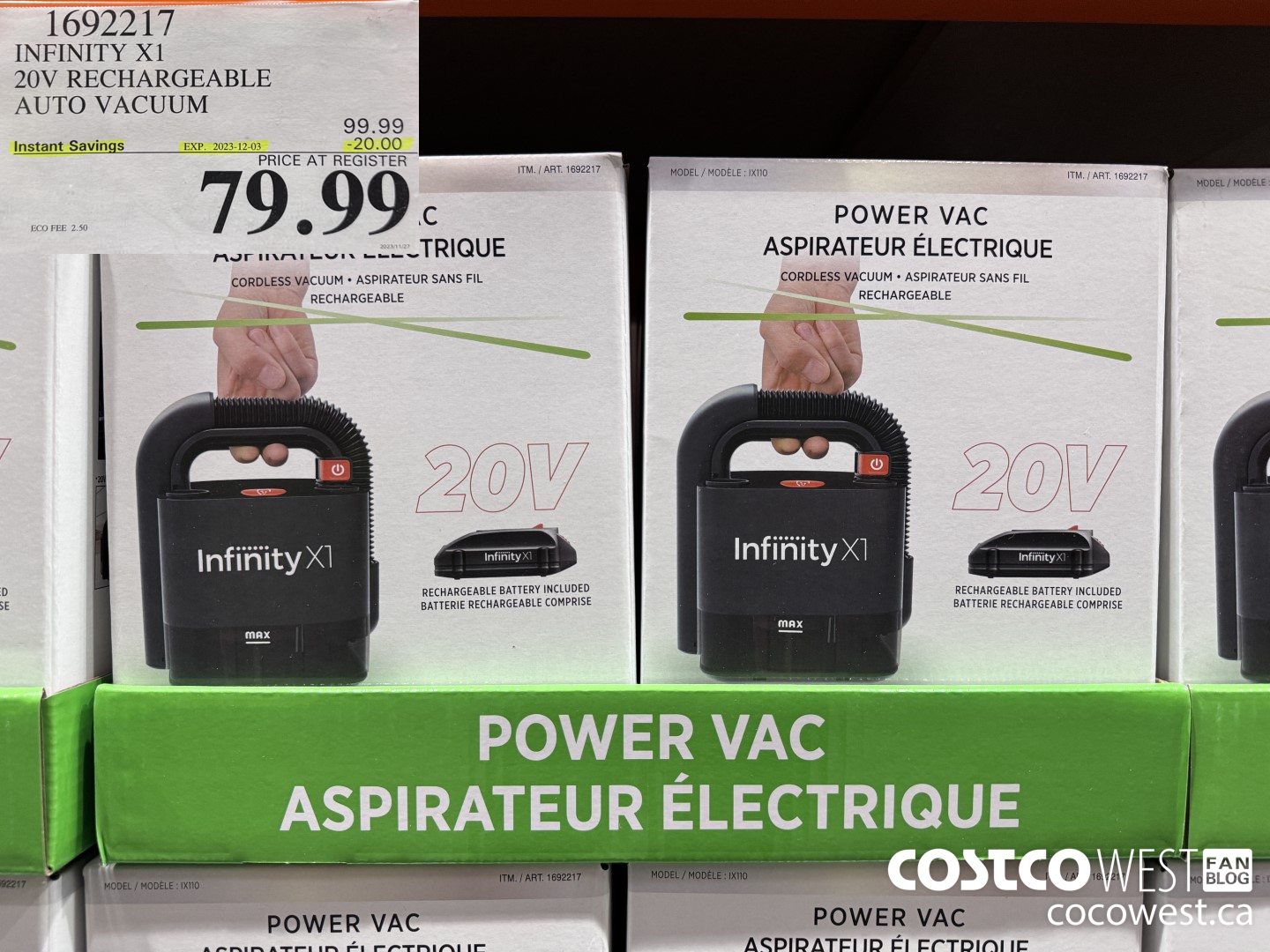 1692217 INFINITY X1 20V RECHARGEABLE AUTO VACUUM ($20.00 INSTANT SAVINGS EXPIRES ON 2023-12-03) $79.99