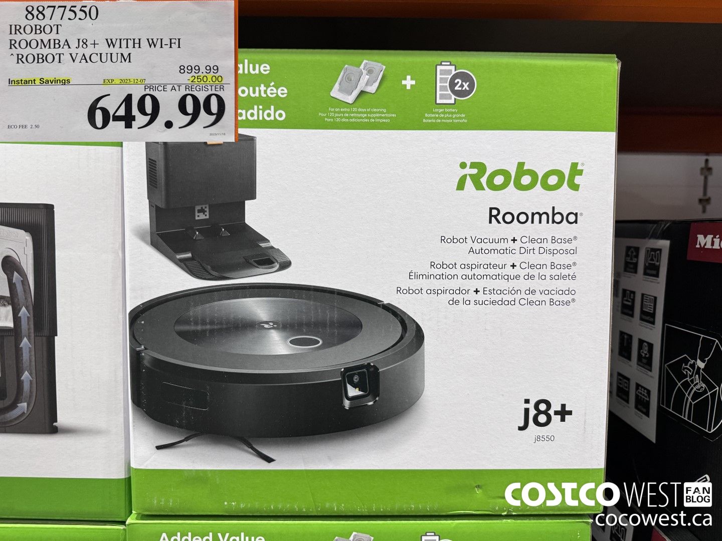 8877550 IROBOT ROOMBA J8+ 7550 WITH WI-FI ROBOT VACUUM ($250.00 INSTANT SAVINGS EXPIRES ON 2023-12-07) $649.99