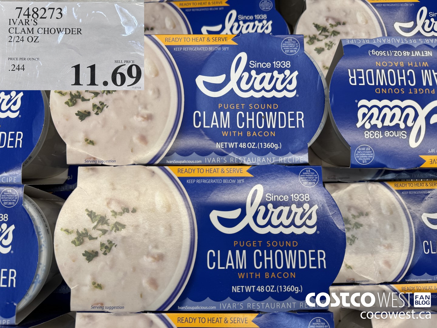 748273 IVAR'S CLAM CHOWDER 2/24 OZ $11.69