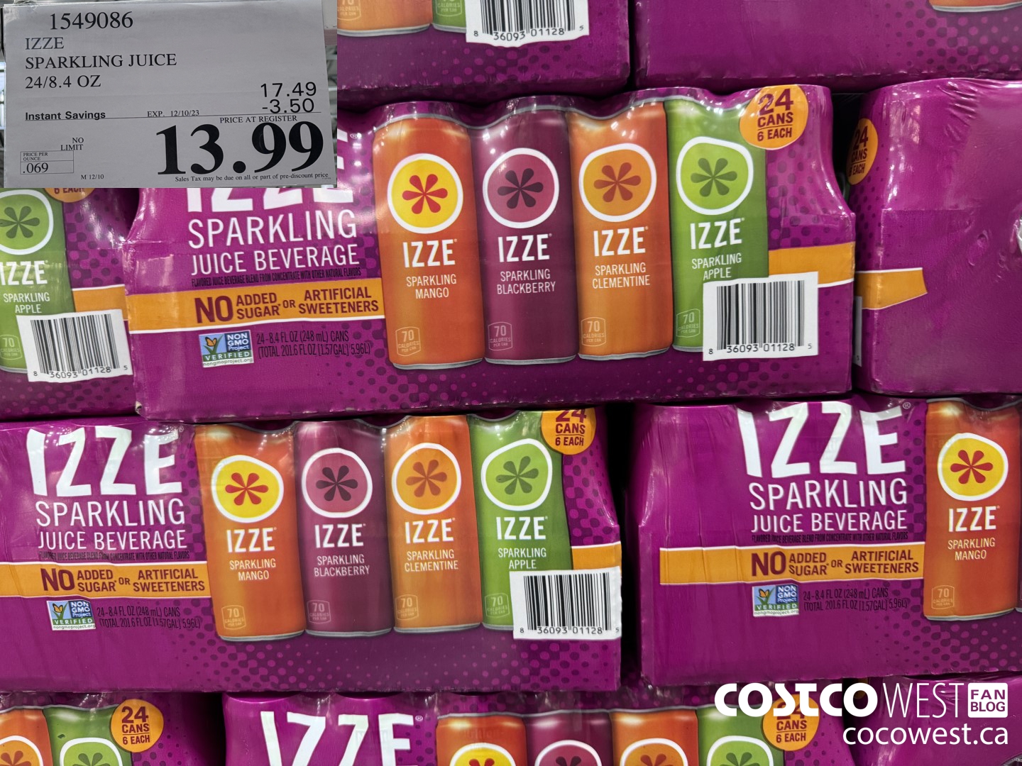 1549086 IZZE SPARKLING JUICE 24/8.4 OZ ($3.50 INSTANT SAVINGS EXPIRES ON 2023-12-10) $13.99