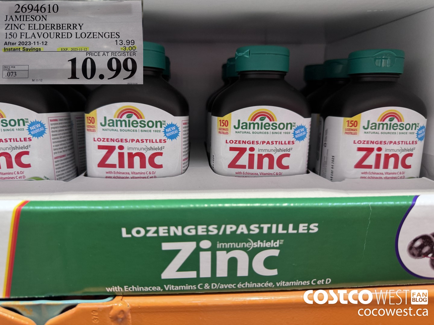 2694610 JAMIESON ZINC ELDERBERRY 150 FLAVOURED LOZENGES ($3.00 INSTANT SAVINGS EXPIRES ON 2023-11-12) $10.99