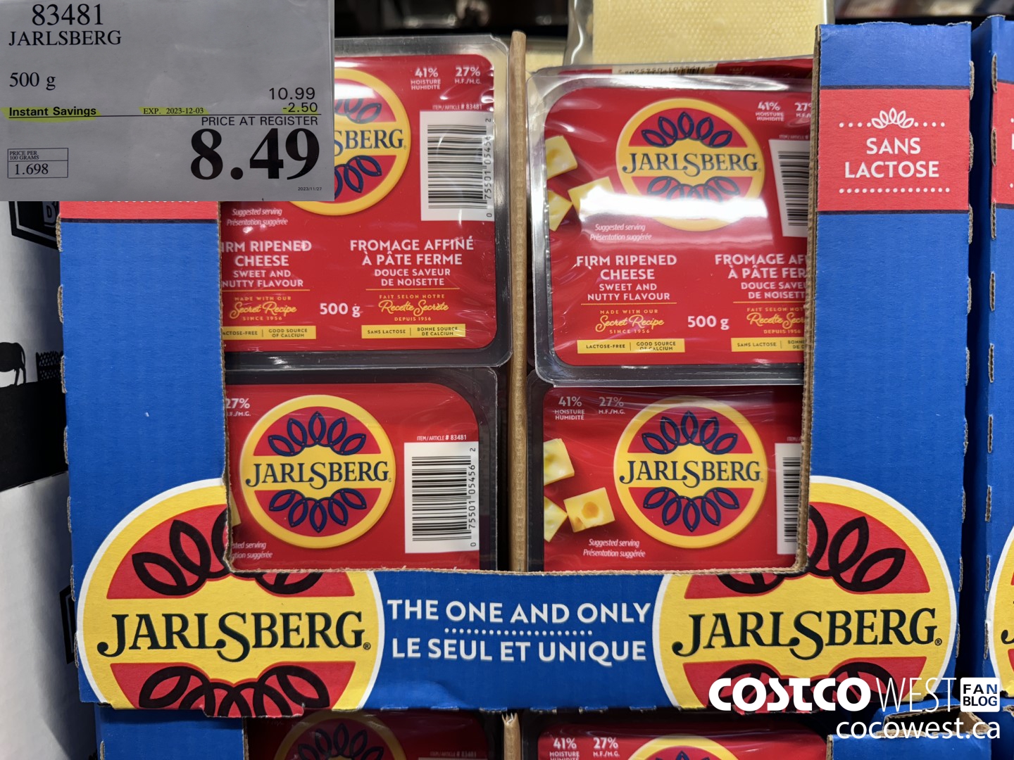 83481 JARLSBERG 500G ($2.50 INSTANT SAVINGS EXPIRES ON 2023-12-03) $8.49