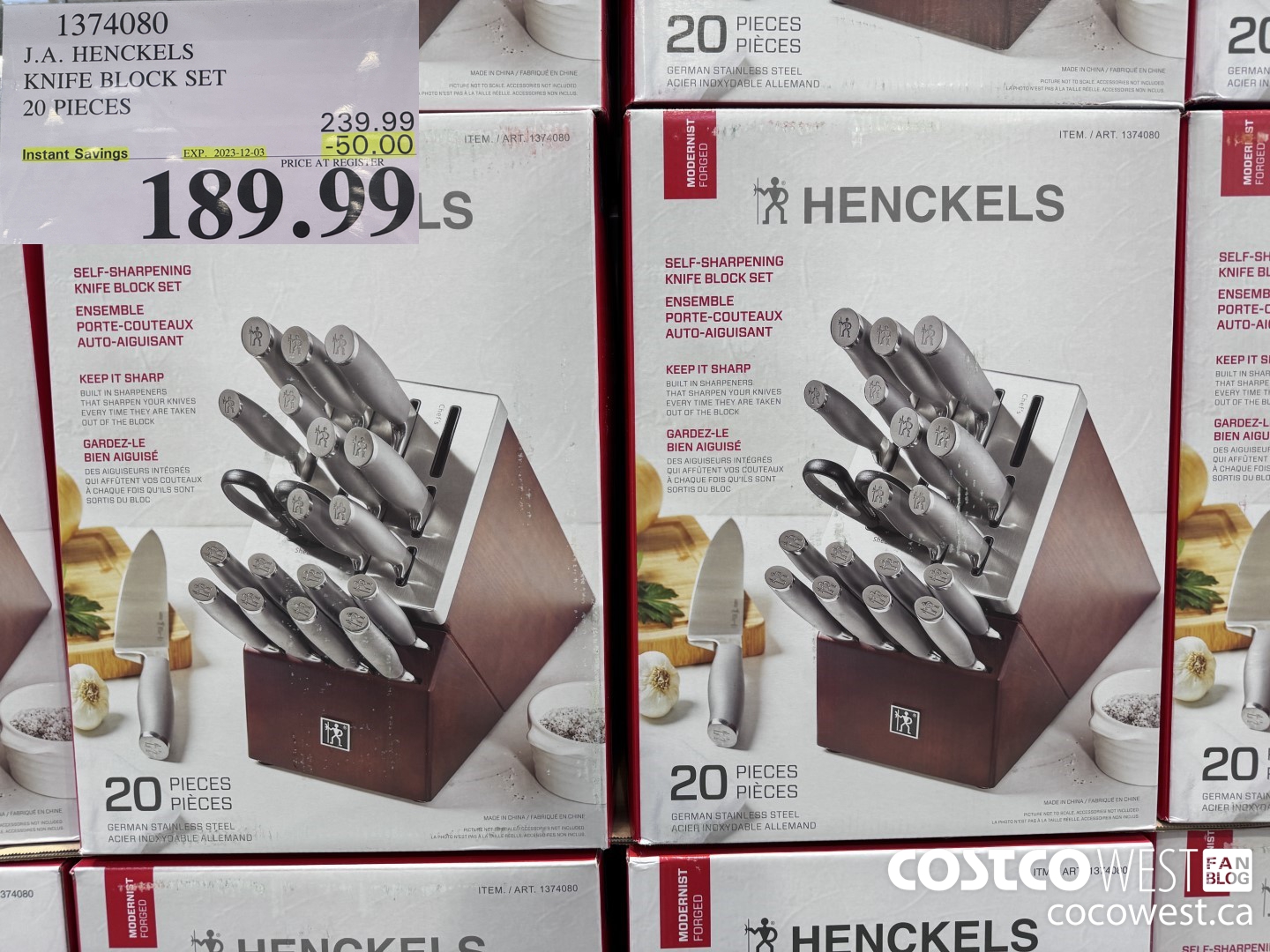 1374080 J.A. HENCKELS KNIFE BLOCK SET 20 PIECES ($50.00 INSTANT SAVINGS EXPIRES ON 2023-12-03) $189.99