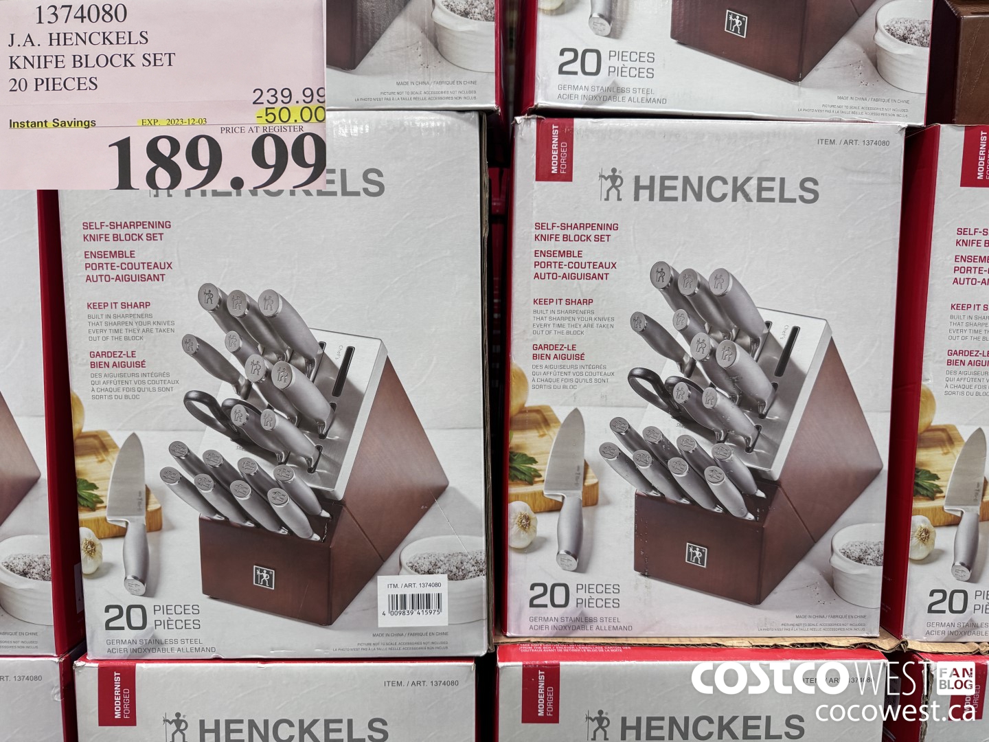 1374080 J.A. HENCKELS KNIFE BLOCK SET 20 PIECES ($50.00 INSTANT SAVINGS EXPIRES ON 2023-12-03) $189.99