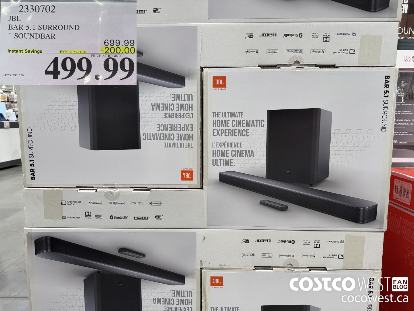 2330702 JBL BAR 5.1 SURROUND SOUNDBAR ($200.00 INSTANT SAVINGS EXPIRES ON 2023-11-26) $499.99