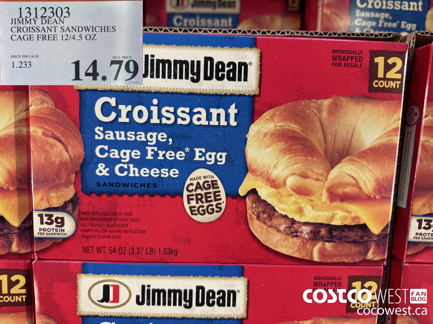 1312303 JIMMY DEAN CROISSANT SANDWICHES CAGE FREE 12/4.5 OZ  $14.79