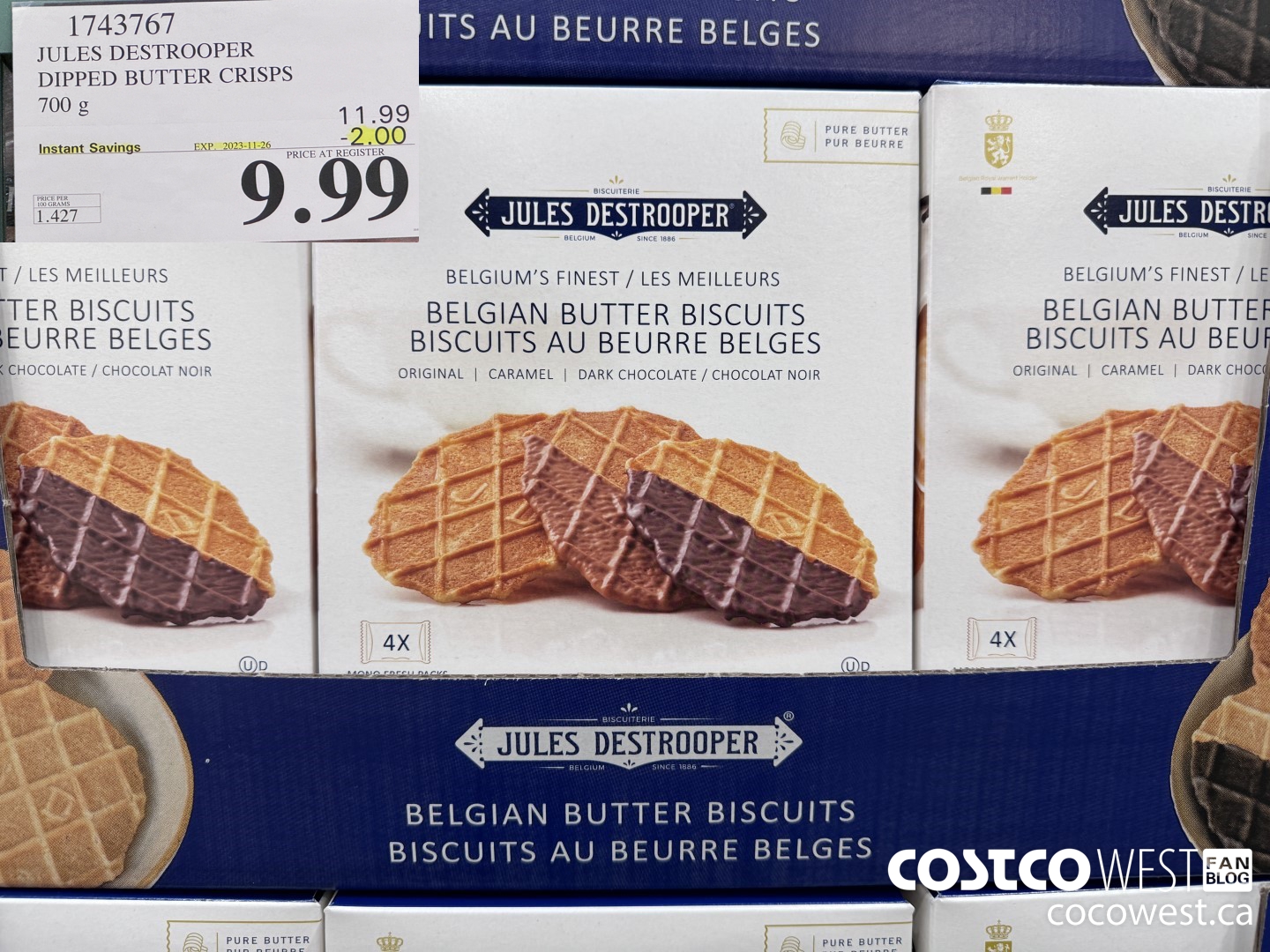 1743767 JULES DESTROOPER DIPPED BUTTER CRISPS 700 G ($2.00 INSTANT SAVINGS EXPIRES ON 2023-11-26) $9.99