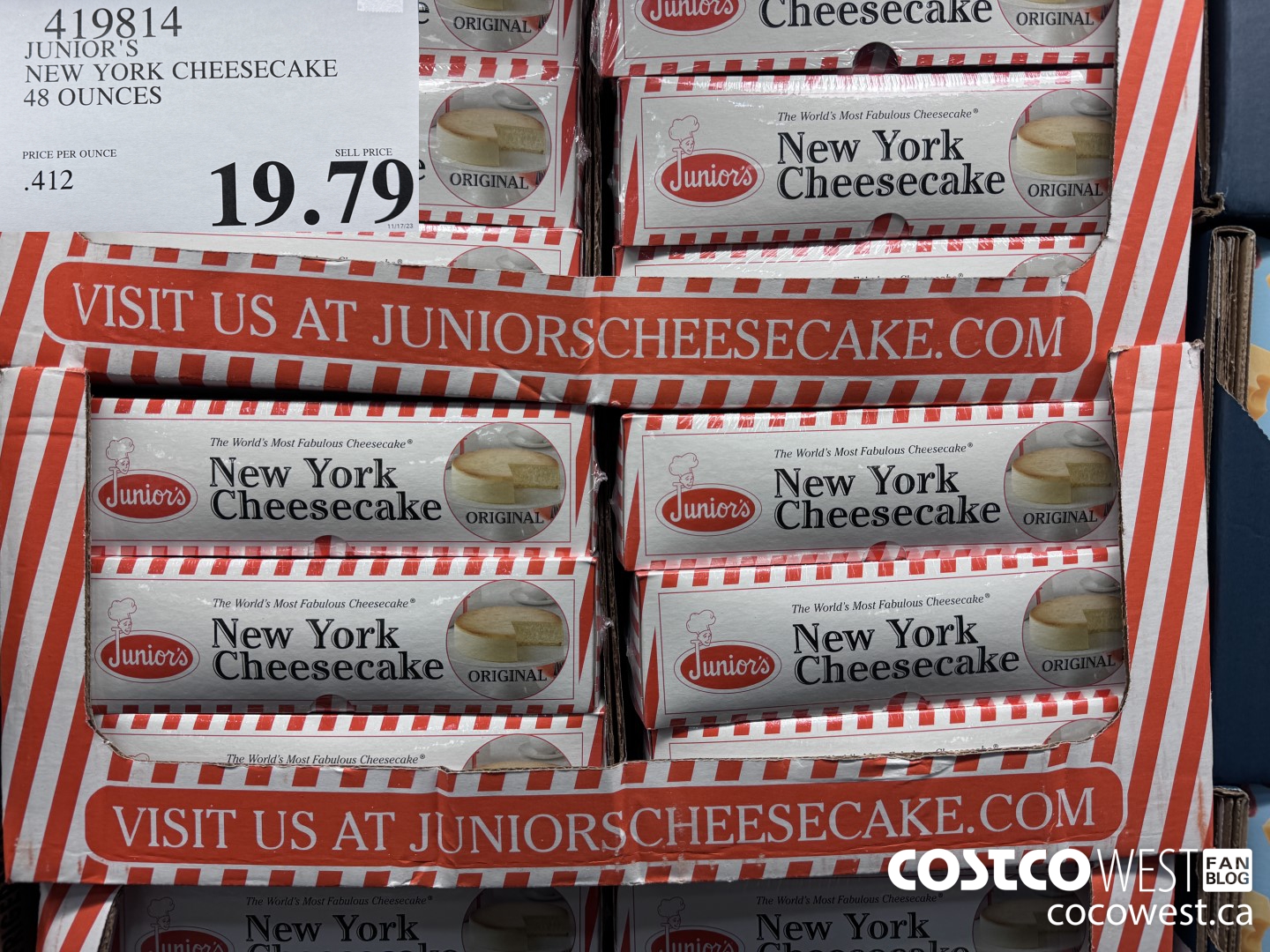 419814 JUNIOR'S NEW YORK CHEESECAKE 48 OZ $19.79