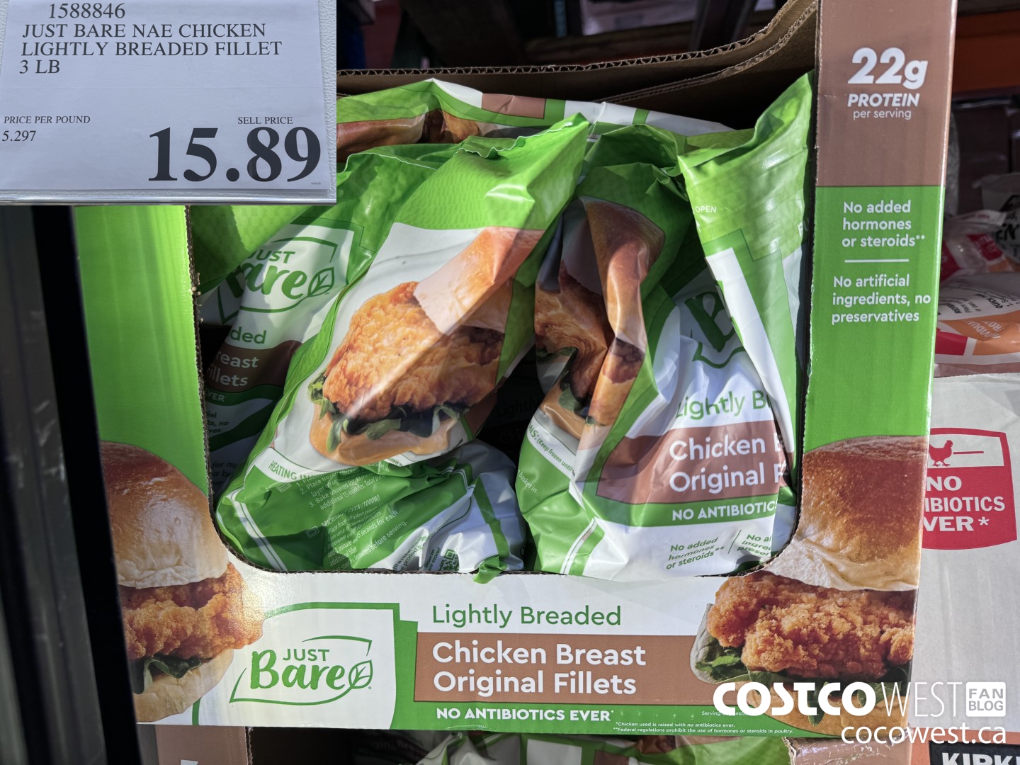 1588846 JUST BARE NAE CHICKEN LIGHTLY BREADED FILLET 3 LB $15.89