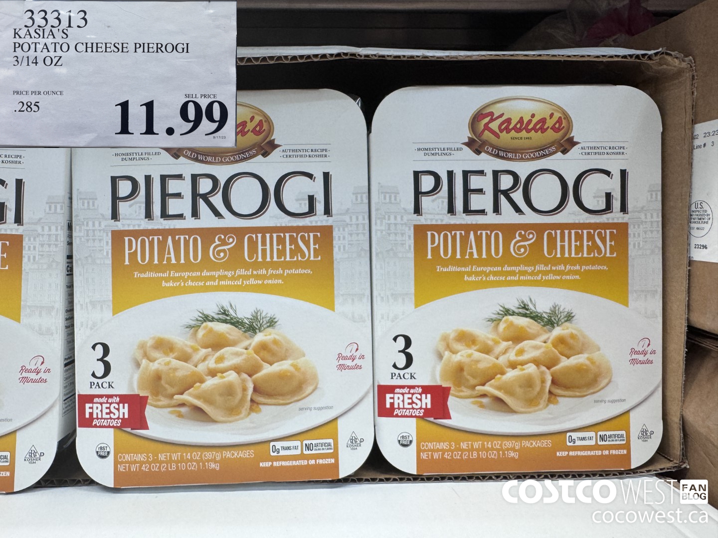 33313 KASIA'S POTATO CHEESE PIEROGI 3/14 OZ $11.99