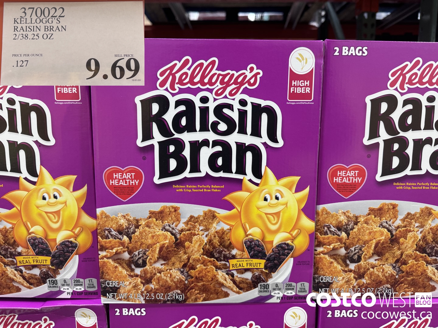 370022 KELLOGG'S RAISIN BRAN 2/38.25 OZ  $9.69