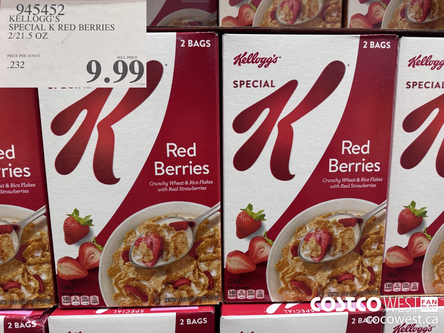 945452 KELLOGG'S SPECIAL K RED BERRIES 2/21.5 OZ $9.99