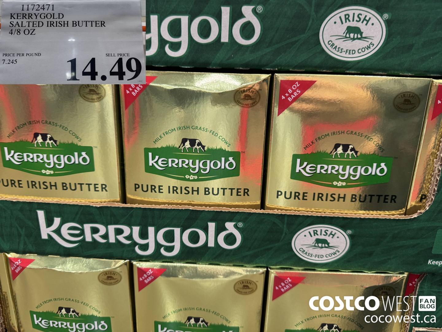 1172471 KERRYGOLD SALTED IRISH BUTTER 4/8 OZ $14.49
