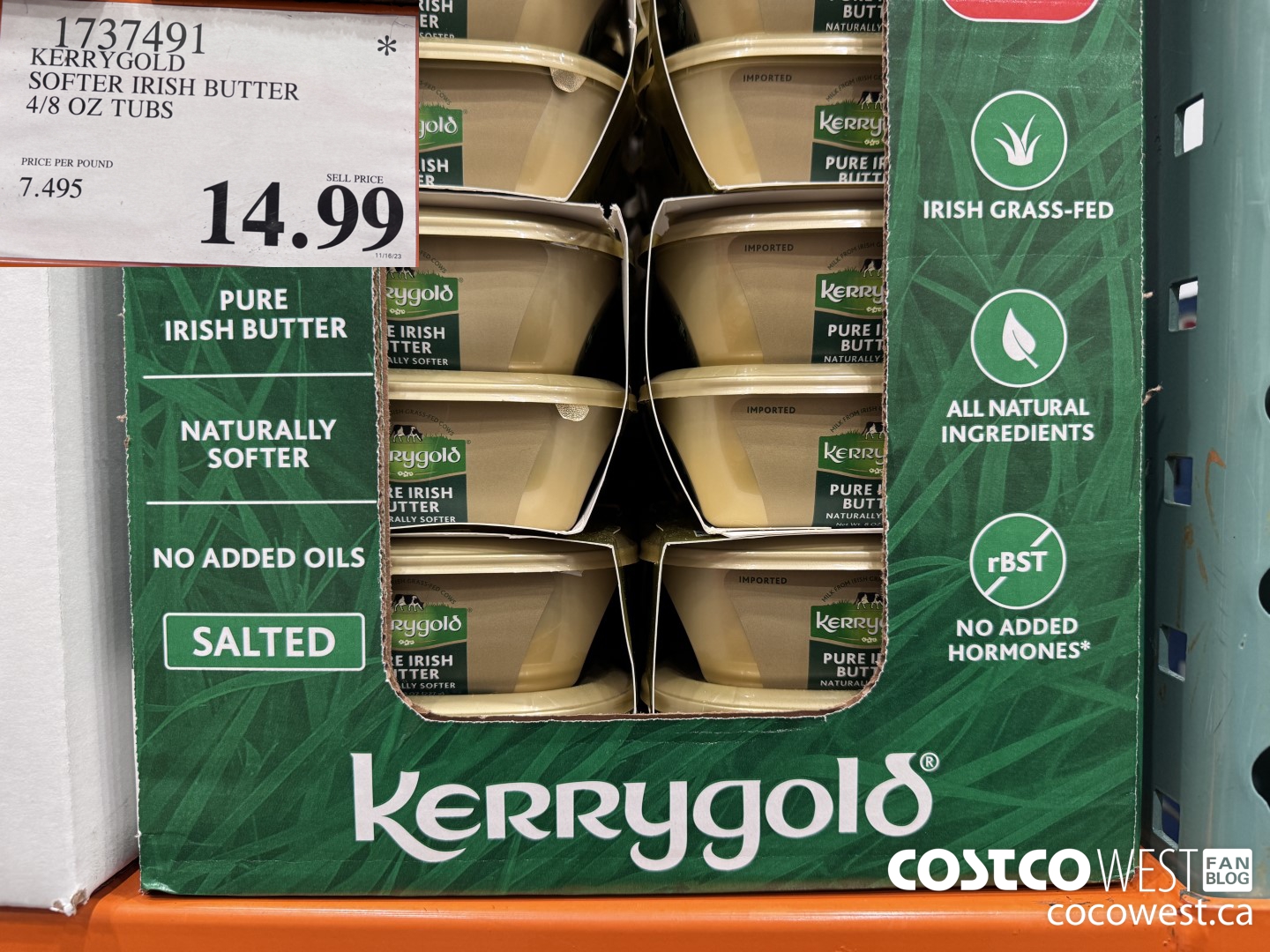 1737491 KERRYGOLD SOFTER IRISH BUTTER 4/8 OUNCE TUBS $14.99