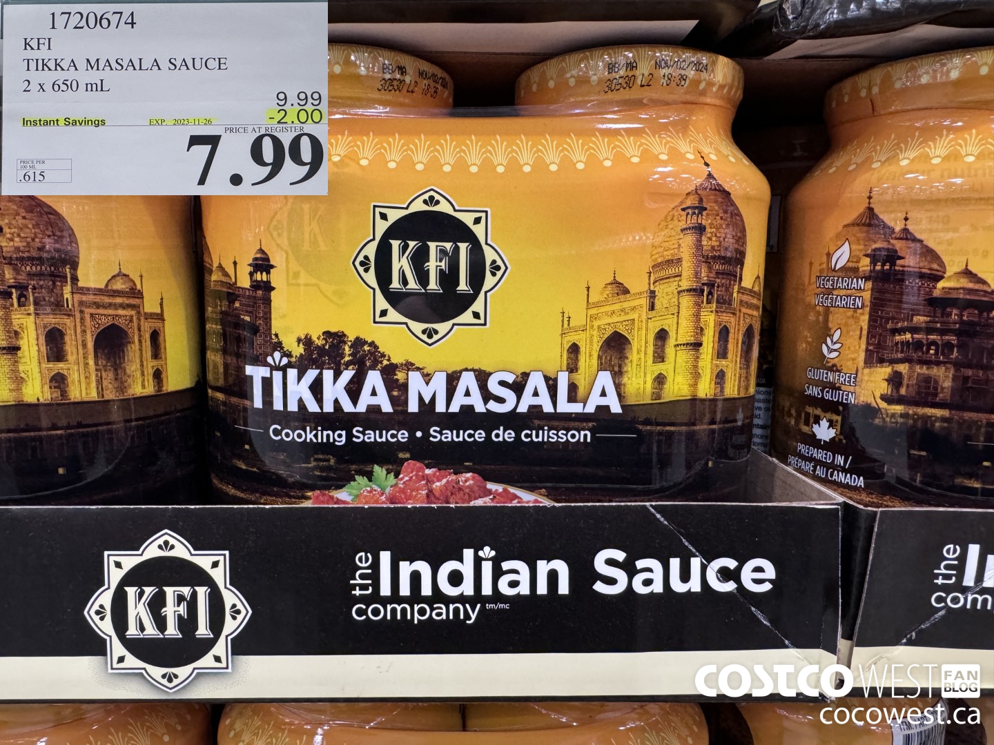 1720674 KFI TIKKA MASALA SAUCE 2 X 650 ML ($2.00 INSTANT SAVINGS EXPIRES ON 2023-11-26) $7.99
