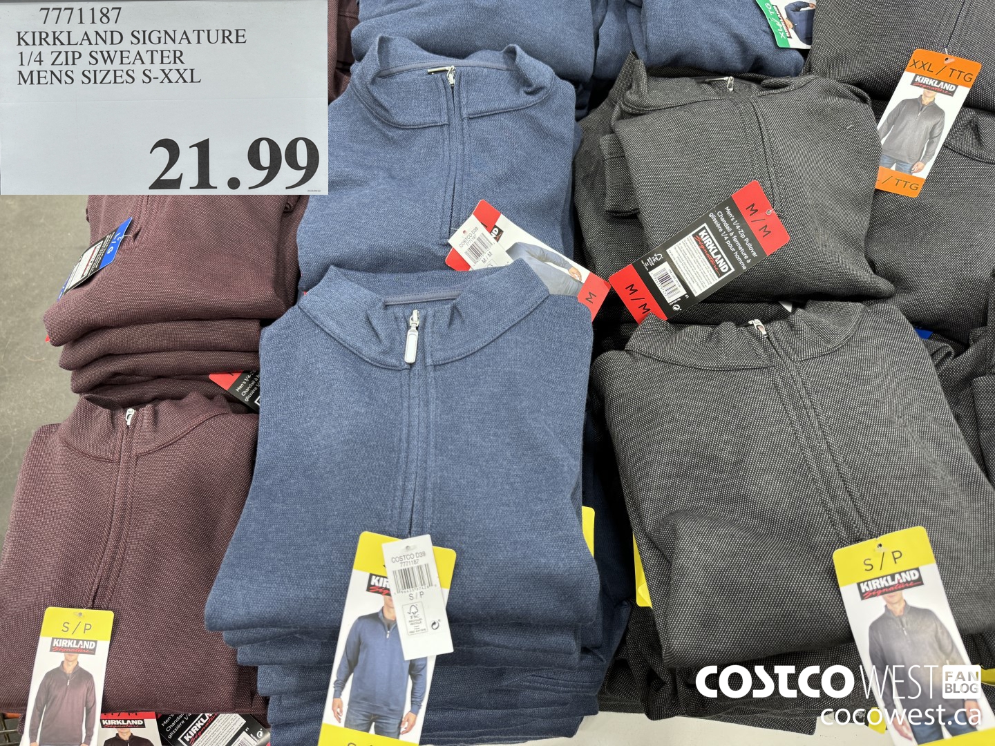 7771187 KIRKLAND SIGNATURE 1/4 ZIP SWEATER MENS SIZES S-XXL $21.99