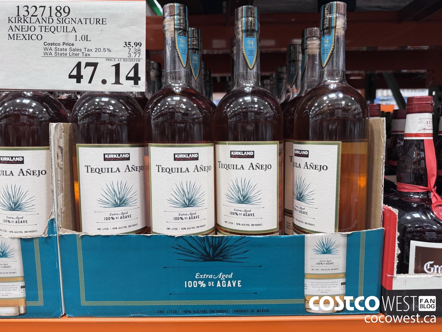 1327189 KIRKLAND SIGNATURE ANEJO TEQUILA MEXICO 1.0L $47.14