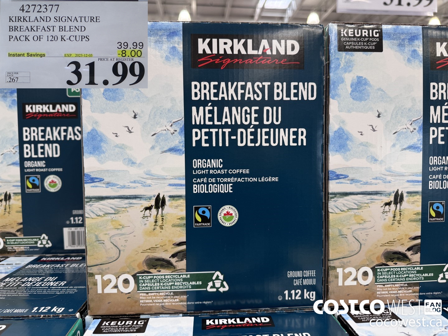 4272377 KIRKLAND SIGNATURE BREAKFAST BLEND PACK OF 120 K-CUPS ($8.00 INSTANT SAVINGS EXPIRES ON 2023-12-03) $31.99