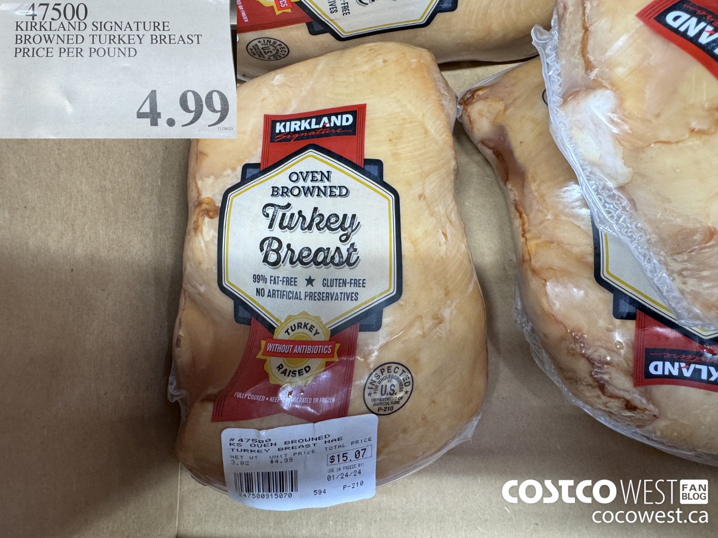47500 KIRKLAND SIGNATURE BROWNED TURKEY BREAST PRICE PER POUND $4.99