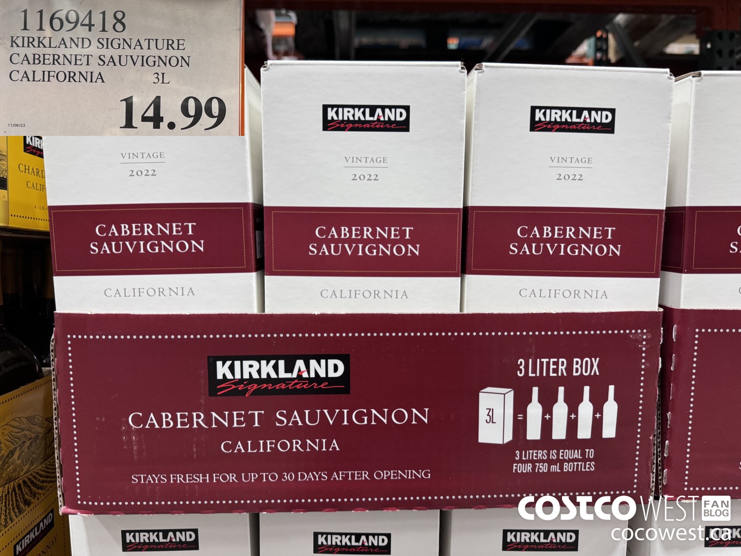 1169418 KIRKLAND SIGNATURE CABERNET SAUVIGNON CALIFORNIA 3L $14.99