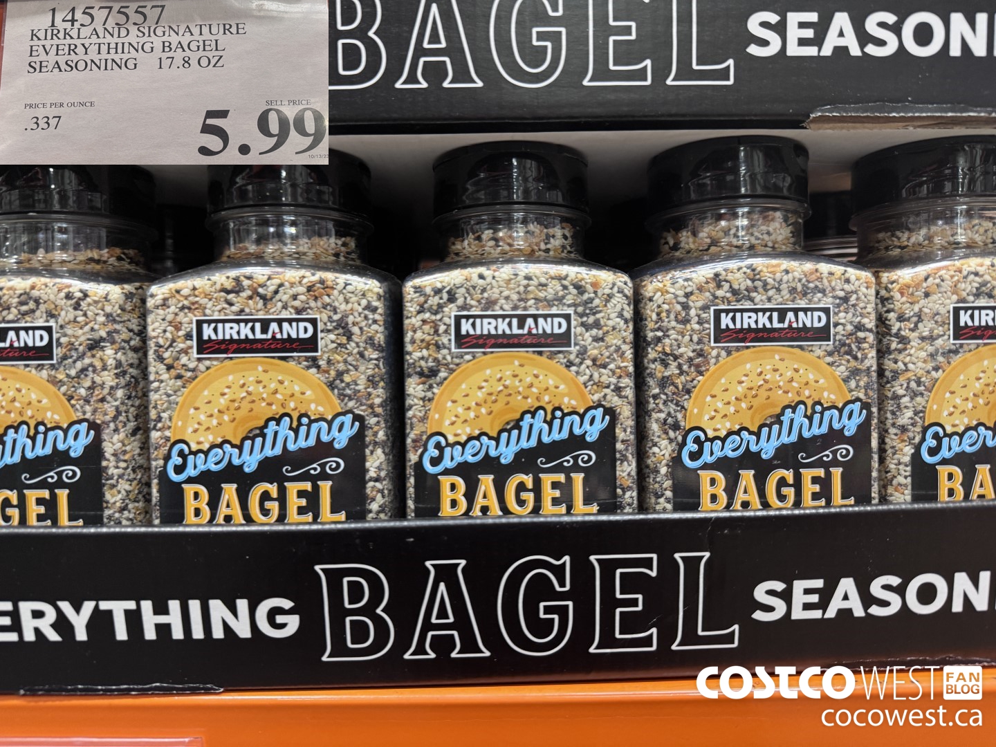 1457557 KIRKLAND SIGNATURE EVERYTHING BAGEL SEASONING 17.8 OZ $5.99