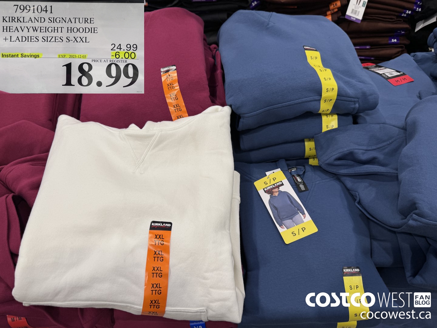 7991041 KIRKLAND SIGNATURE HEAVYWEIGHT HOODIE LADIES SIZES S-XXL ($6.00 INSTANT SAVINGS EXPIRES ON 2023-12-03) $18.99