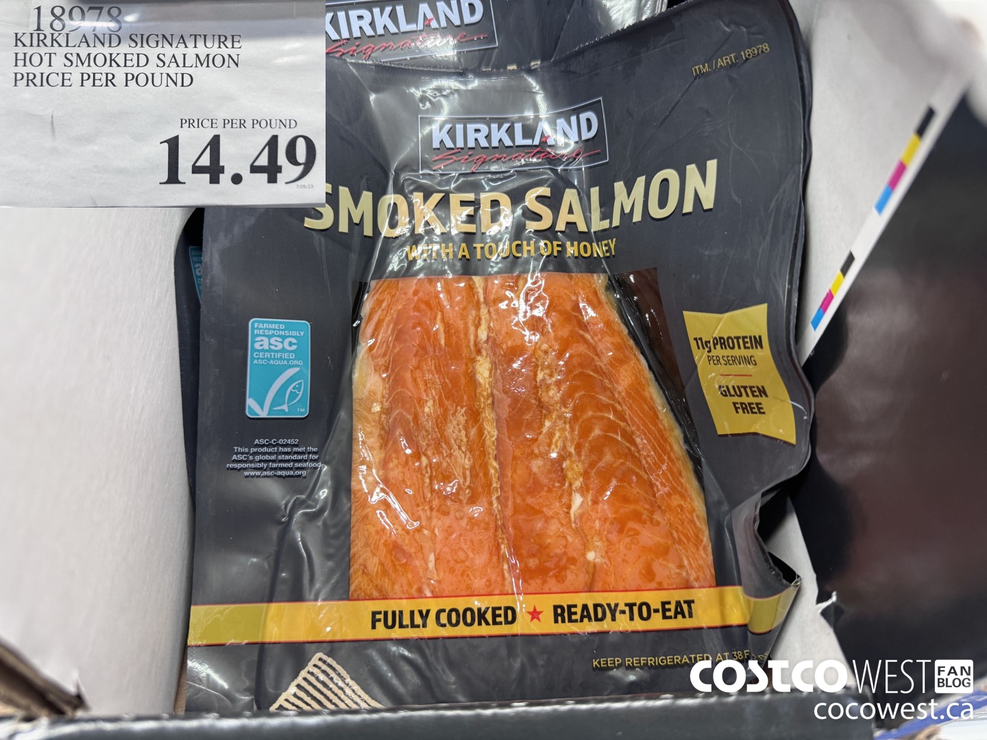 18978 KIRKLAND SIGNATURE HOT SMOKED SALMON PRICE PER POUND $14.49