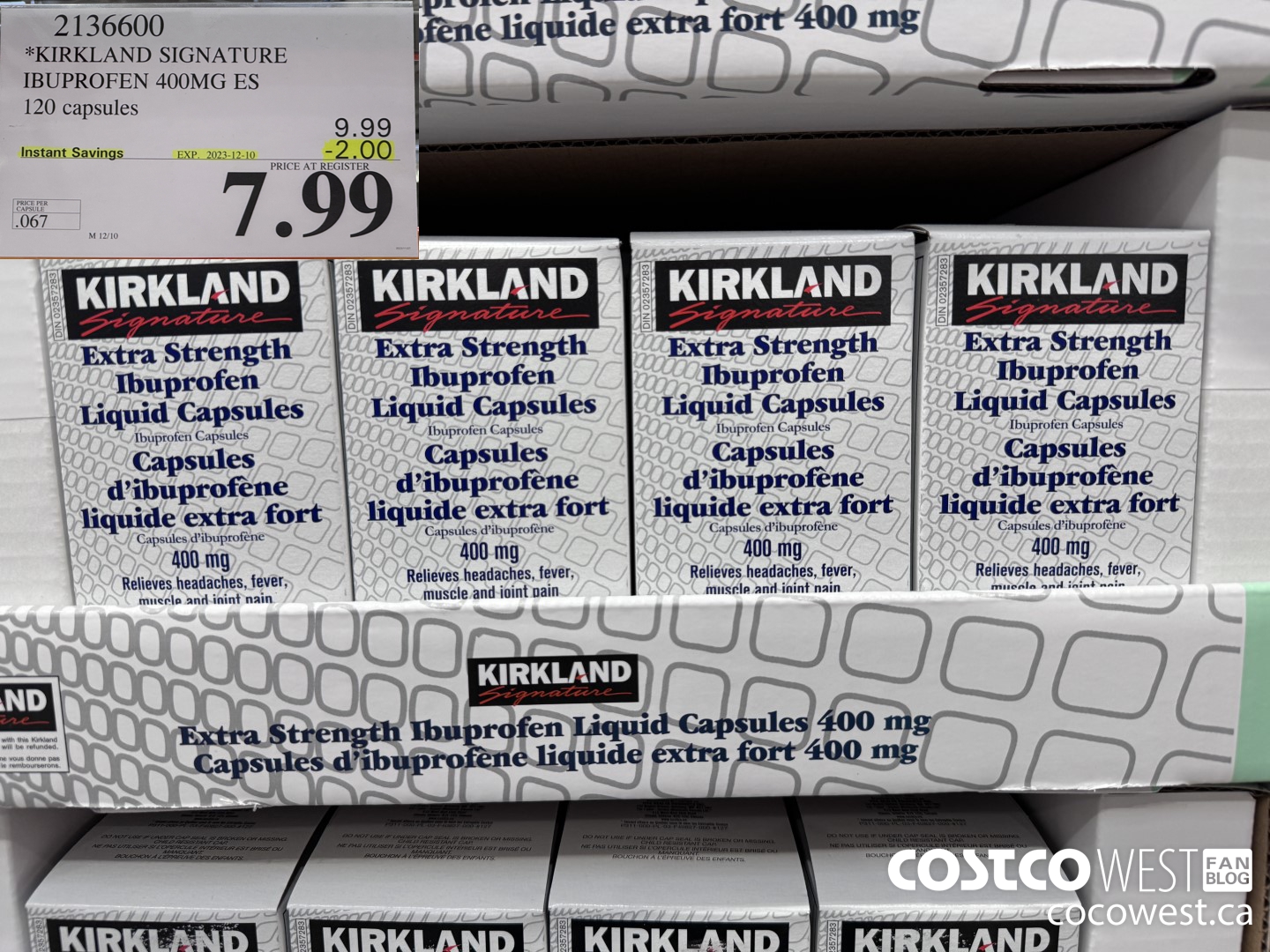 2136600 KIRKLAND SIGNATURE IBUPROFEN 400MG ES 120 CAPSULES ($2.00 INSTANT SAVINGS EXPIRES ON 2023-12-10) $7.99
