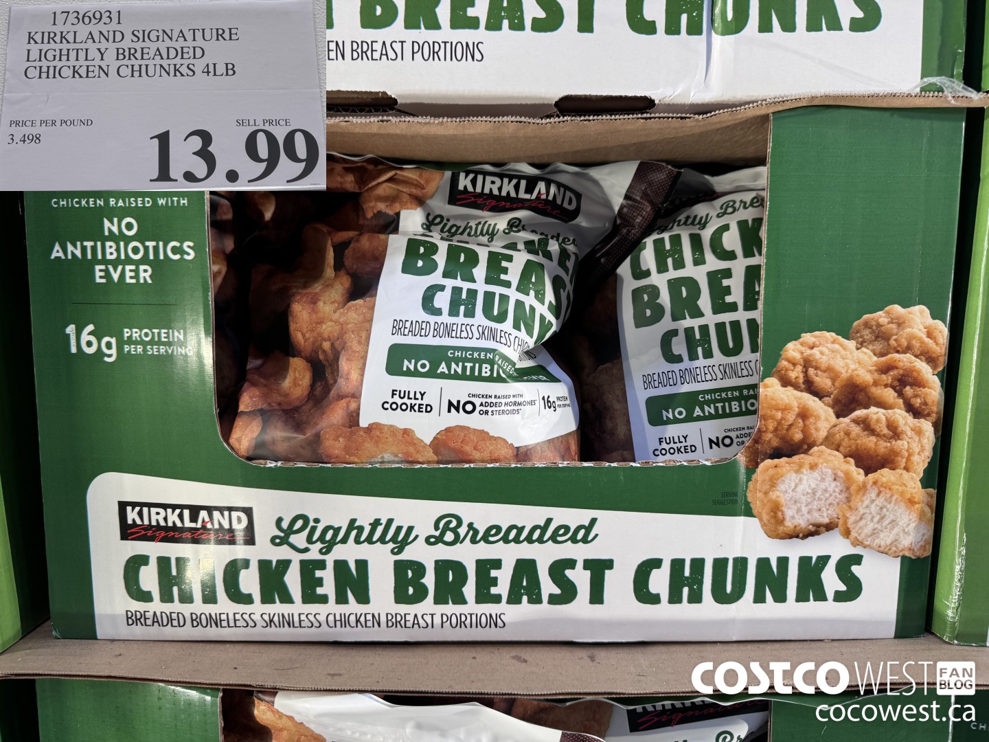 1736931 KIRKLAND SIGNATURE LIGHTLY BREADED CHICKEN CHUNKS 4LB $13.99