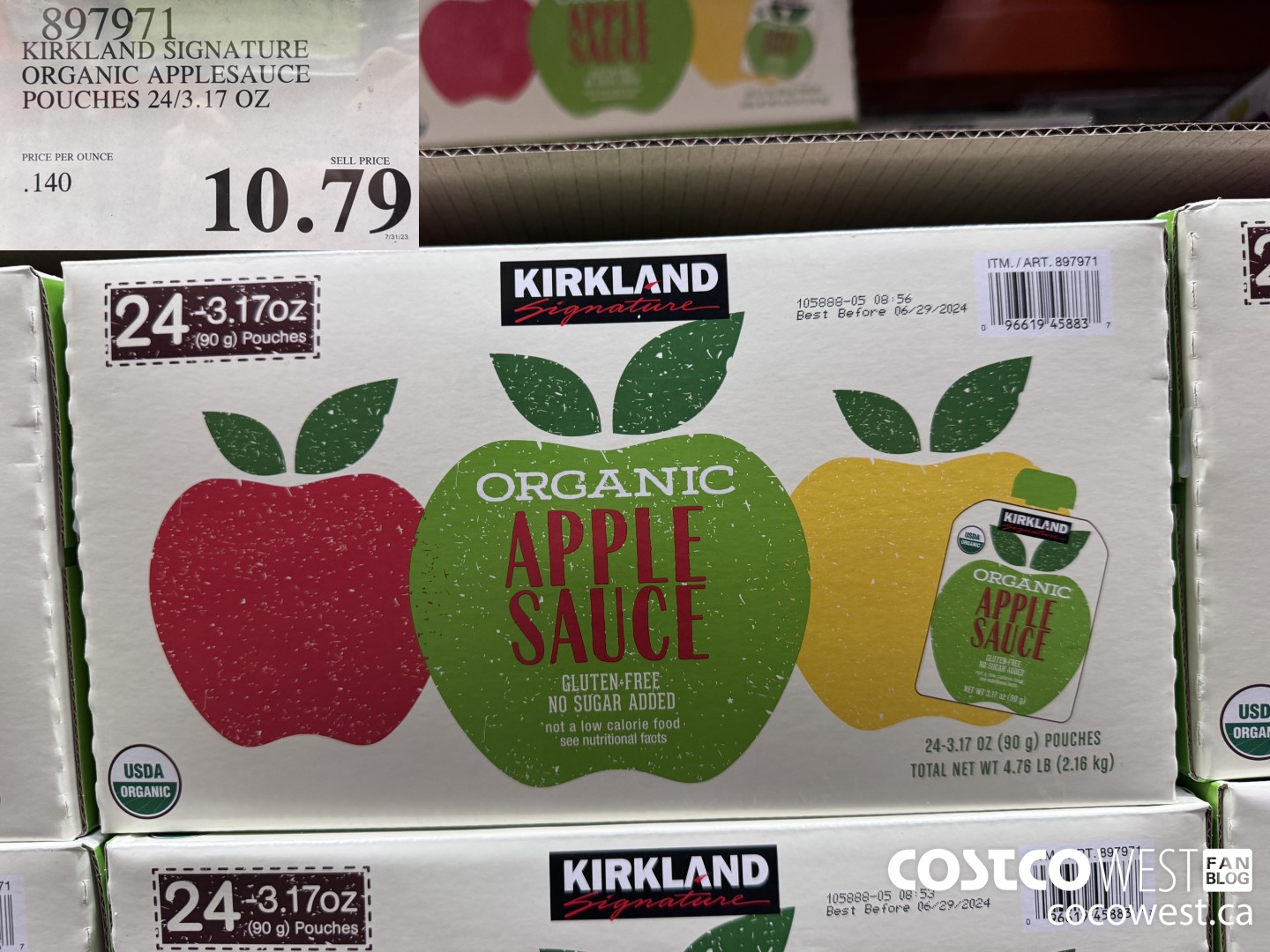 897971 KIRKLAND SIGNATURE ORGANIC APPLE POUCHES 24/3.17 OZ $10.79
