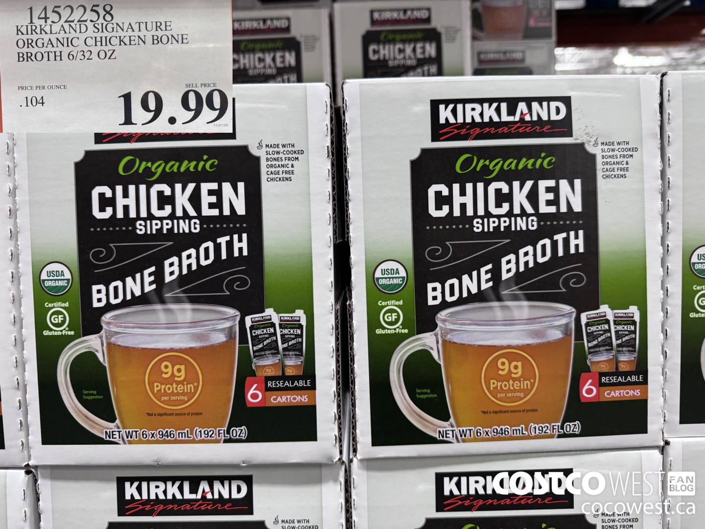 1452258 KIRKLAND SIGNATURE ORGANIC CHICKEN BONE BROTH 6/32 OZ $19.99