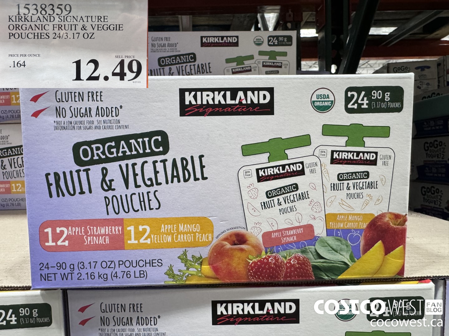 1538359 KIRKLAND SIGNATURE ORGANIC FRUIT & VEGGIE POUCHES 24/3.17 OZ $12.49