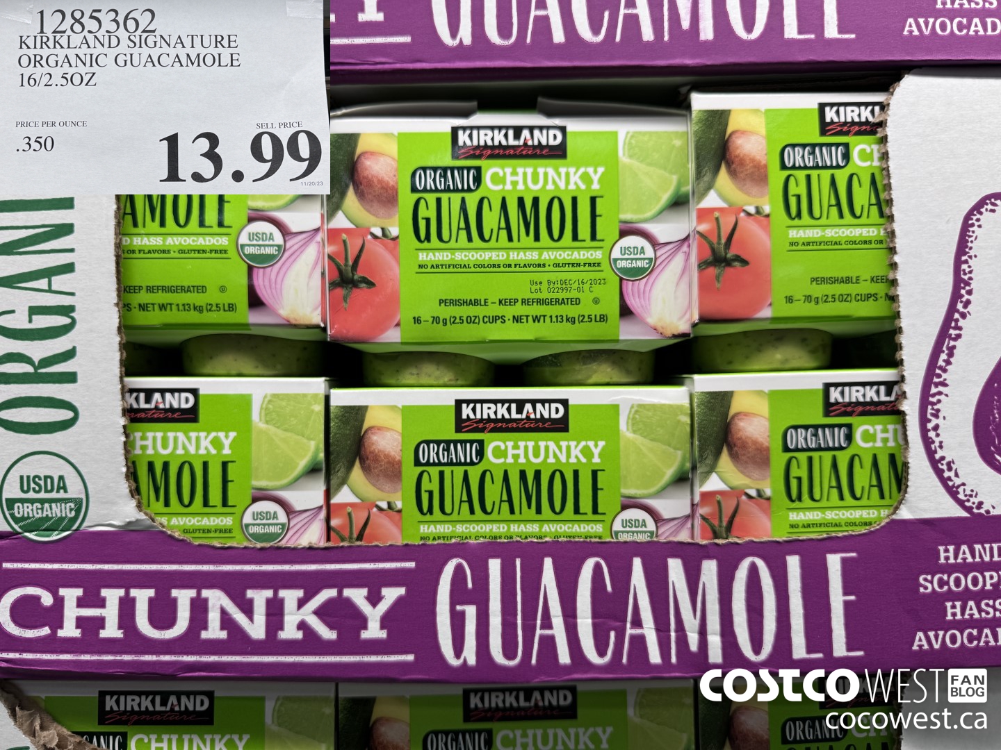 1285362 KIRKLAND SIGNATURE ORGANIC GUACAMOLE 16/2.5OZ $13.99