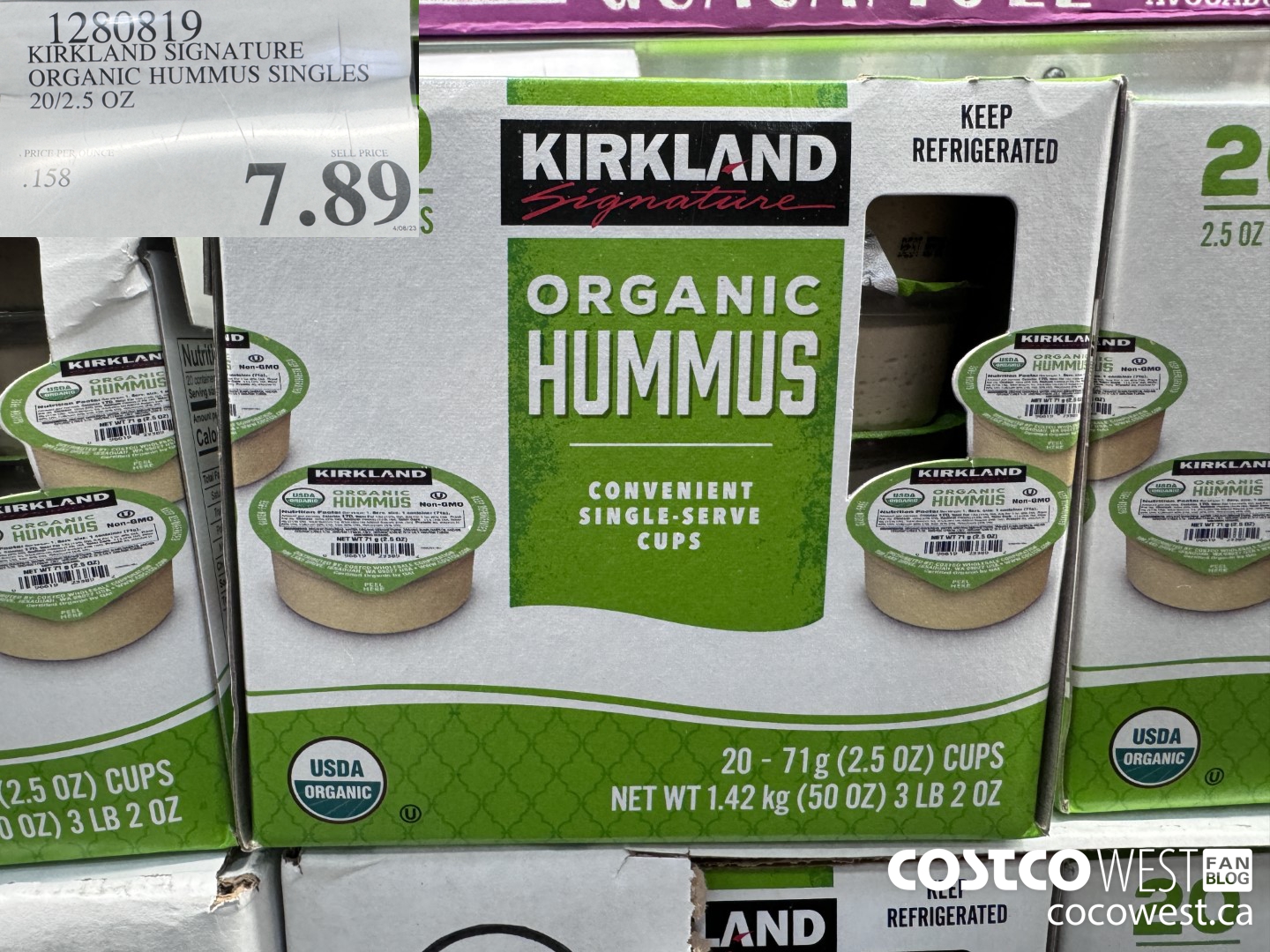 1280819 KIRKLAND SIGNATURE ORGANIC HUMMUS SINGLES 20/2.5 OZ $7.89
