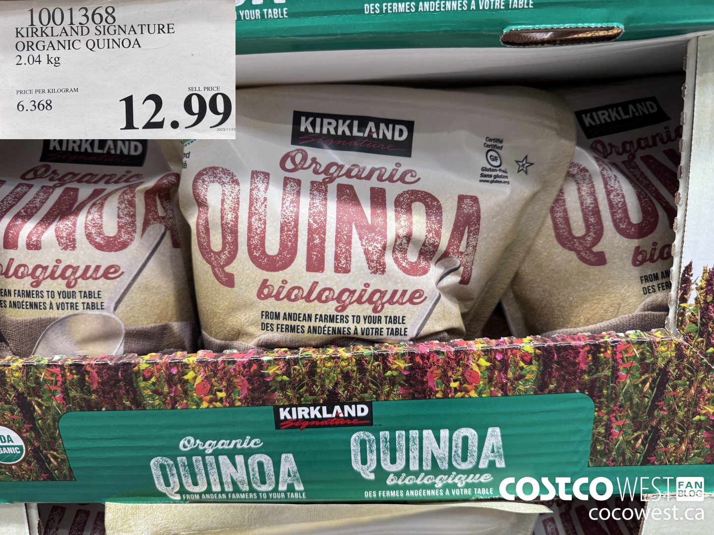 1001368 KIRKLAND SIGNATURE ORGANIC QUINOA 2.04 KG $12.99