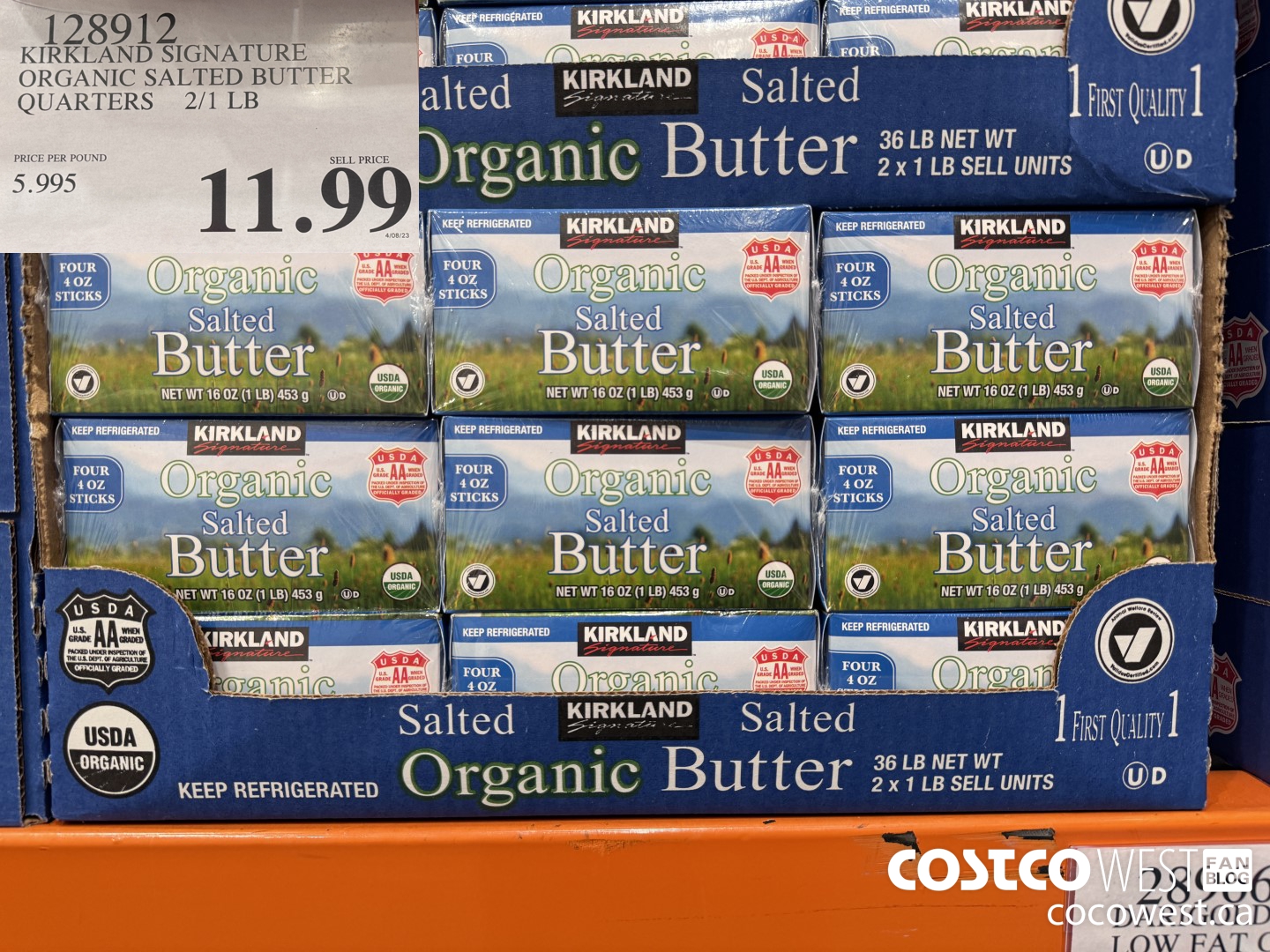 128912 KIRKLAND SIGNATURE ORGANIC SALTED BUTTER QUARTERS 2/1 LB $11.99