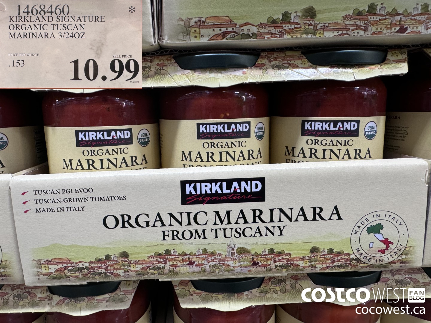 1468460 KIRKLAND SIGNATURE ORGANIC TUSCAN MARINARA 3/24 OZ $10.99
