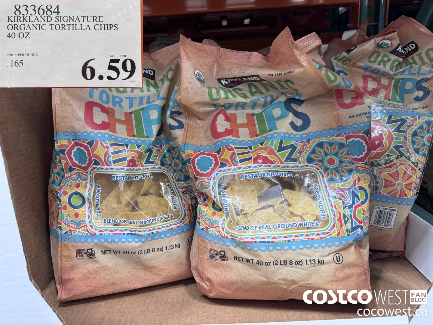 833684 KIRKLAND SIGNATURE ORGANTIC TORTILLA CHIPS 40 OZ  $6.59