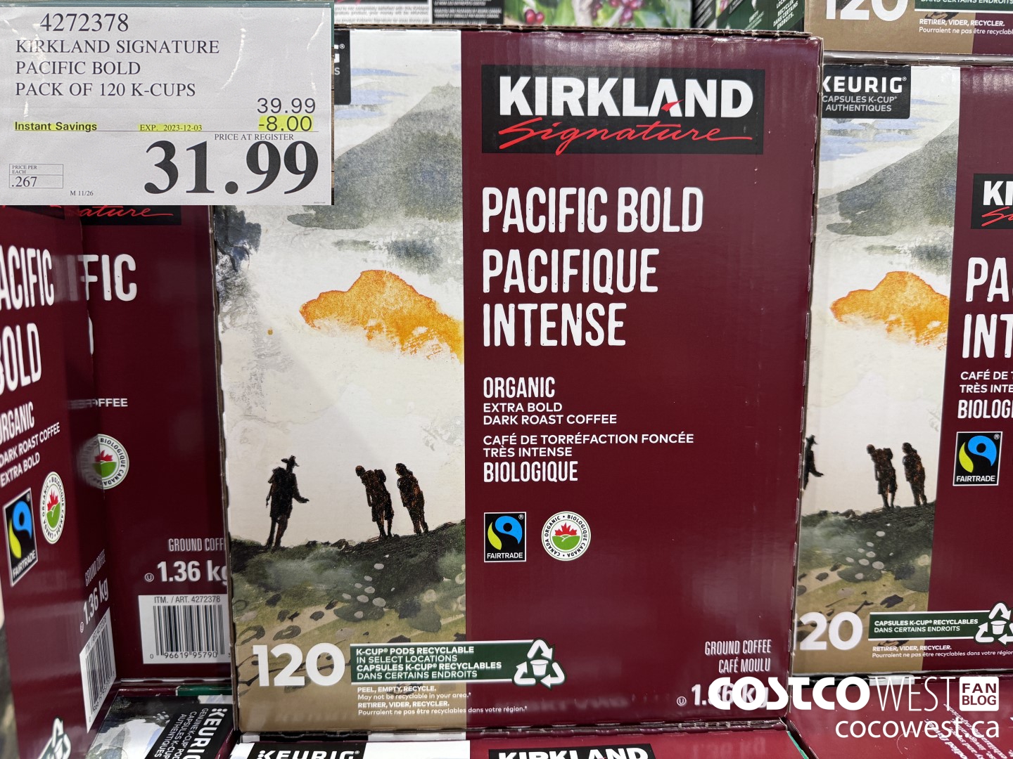 4272378 KIRKLAND SIGNATURE PACIFIC BOLD PACK OF 120 K-CUPS ($8.00 INSTANT SAVINGS EXPIRES ON 2023-12-03) $31.99