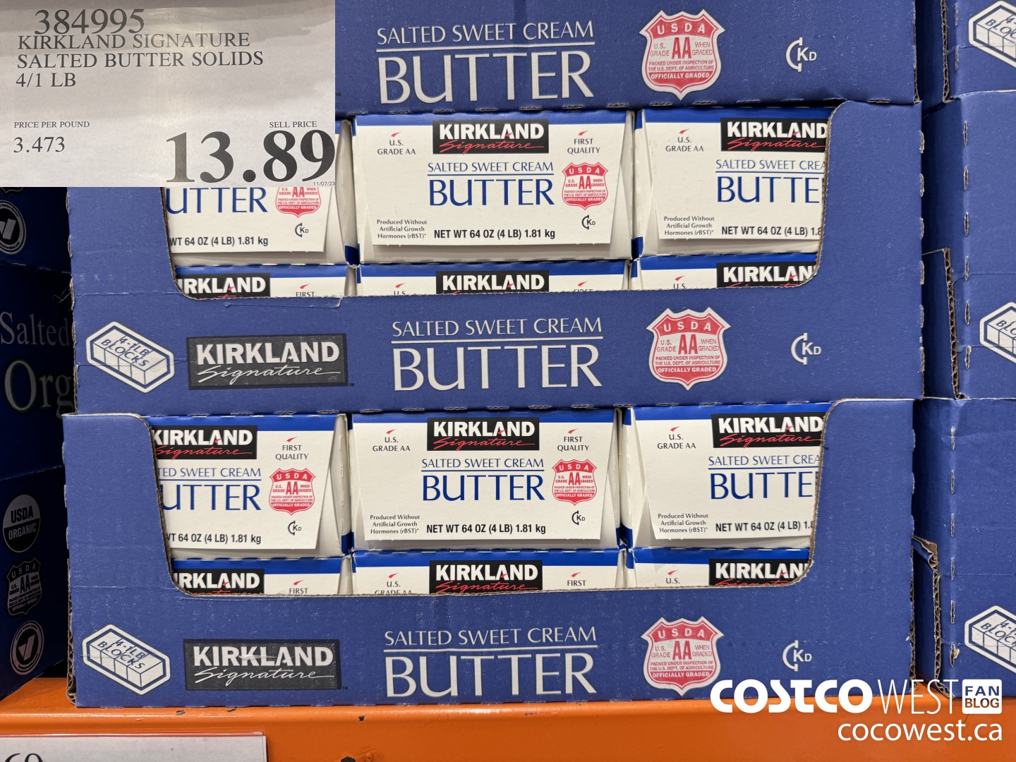 384995 KIRKLAND SIGNATURE SALTED BUTTER SOLIDS 4/1 LB $13.89