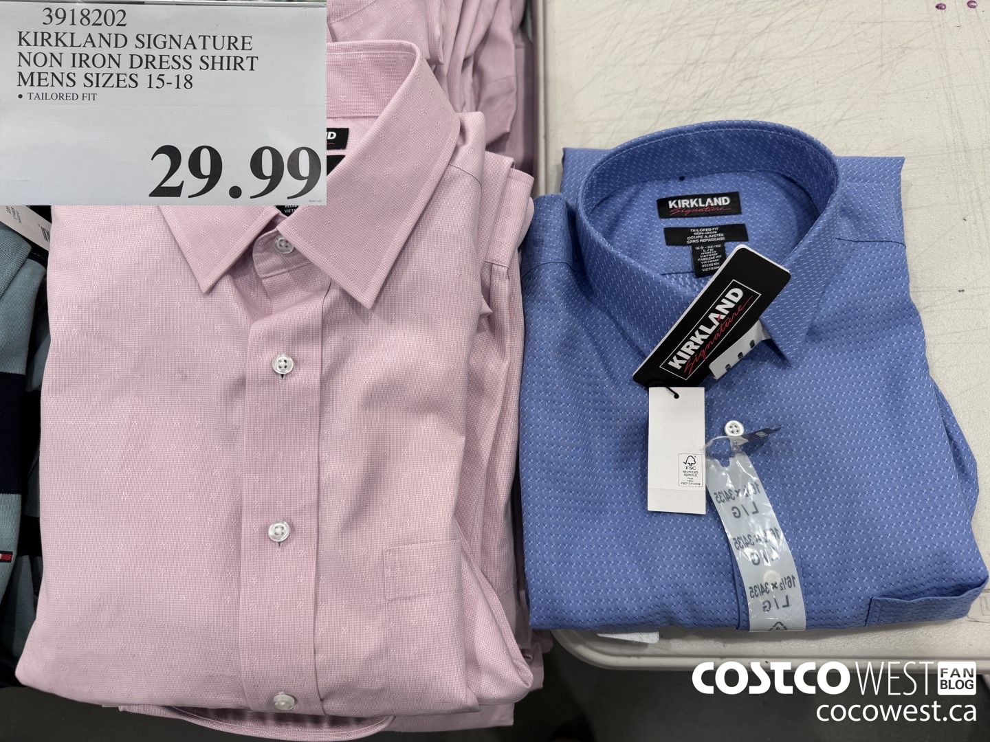 3918202 KIRKLAND SIGNATURE TAILORED FIT MENS SIZES 15-18 $29.99