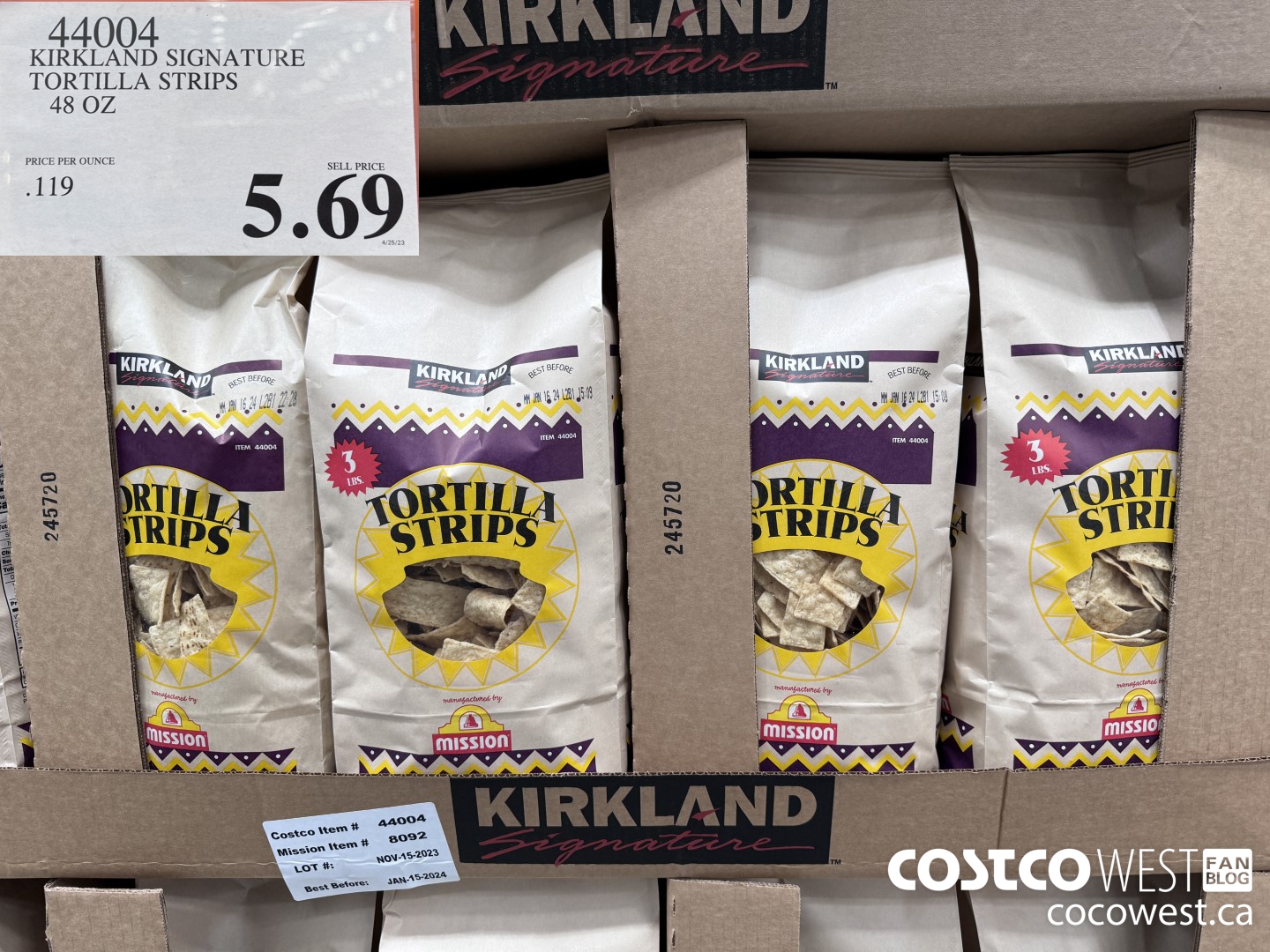 44004 KIRKLAND SIGNATURE TORTILLA STRIPS 48 OZ $5.69