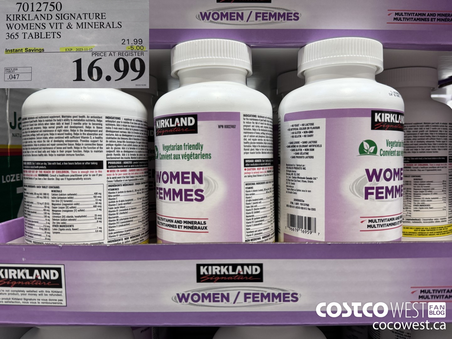 7012750 KIRKLAND SIGNATURE WOMEN MULTI VITAMIN & MINERAL 365 TABLETS ($5.00 INSTANT SAVINGS EXPIRES ON 2023-11-12) $16.99