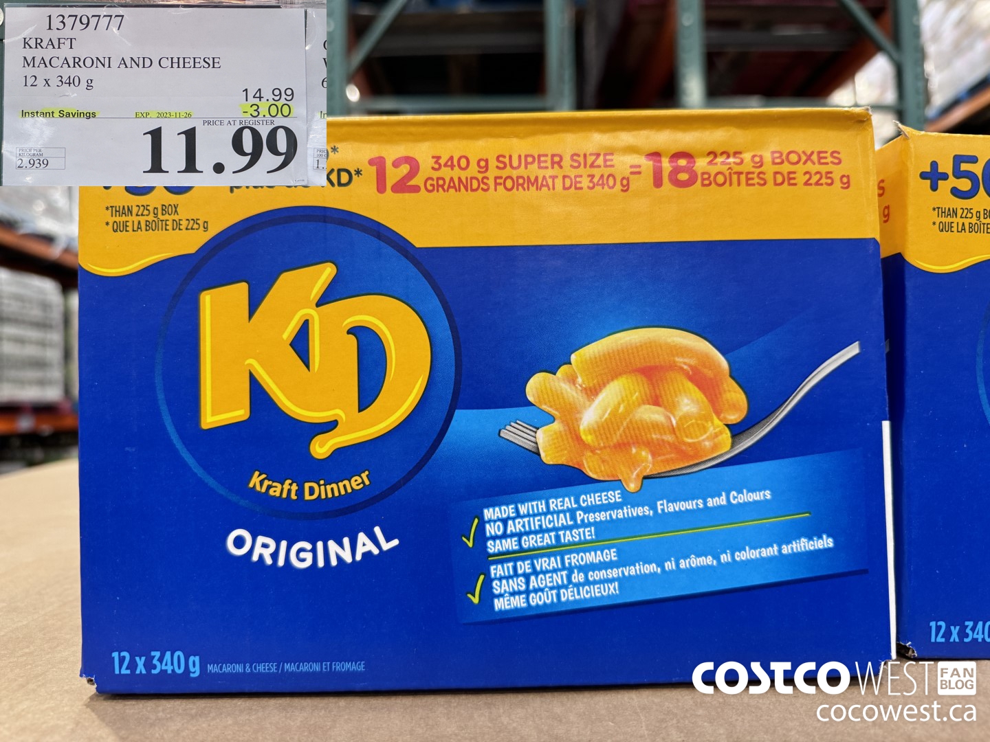 1379777 KRAFT MACARONI AND CHEESE 12 X 340 G ($3.00 INSTANT SAVINGS EXPIRES ON 2023-11-26) $11.99
