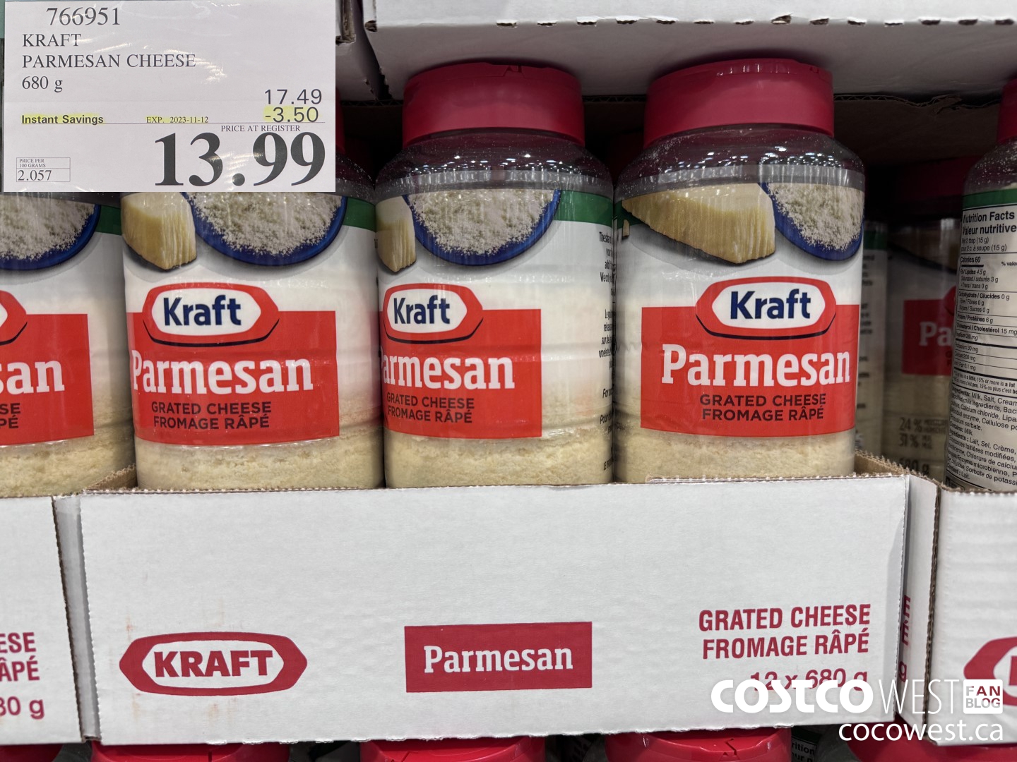766951 KRAFT PARMESAN CHEESE 680 g ($3.50 INSTANT SAVINGS EXPIRES ON 2023-11-12) $13.99