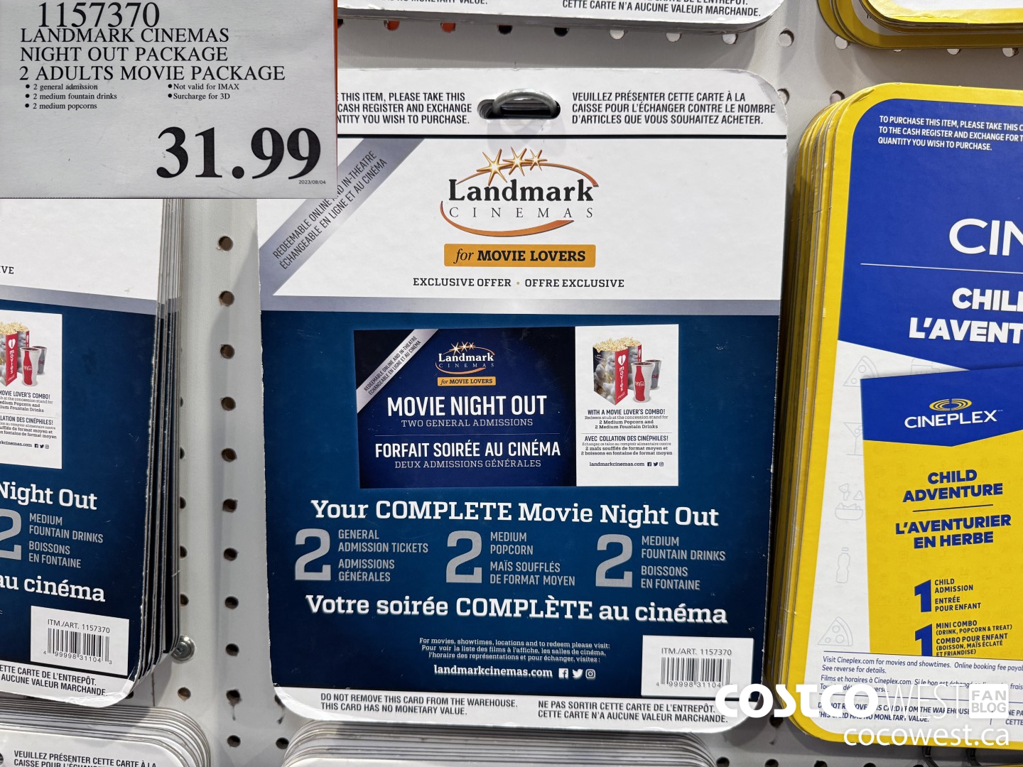 1157370 LANDMARK CINEMAS NIGHT OUT PACKAGE 2 ADULTS MOVIE PACKAGE $31.99