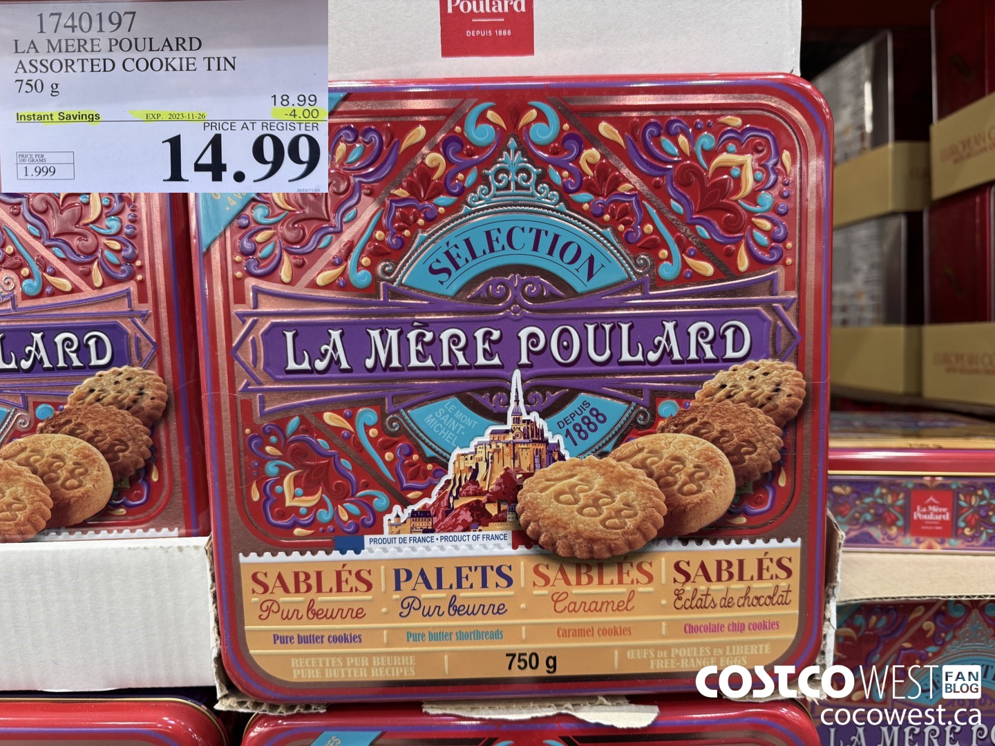 1740197 LA MERE POULARD ASSORTED COOKIE TIN 750G ($4.00 INSTANT SAVINGS EXPIRES ON 2023-11-26) $14.99