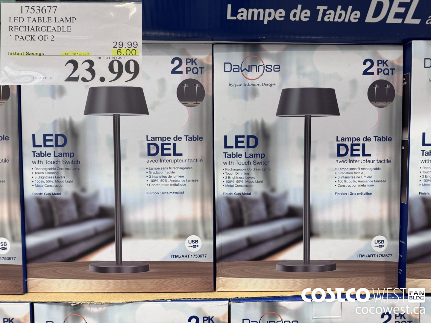 1753677 LED TABLE LAMP RECHARGEABLE PACK OF 2 ($6.00 INSTANT SAVINGS EXPIRES ON 2023-12-03) $23.99
