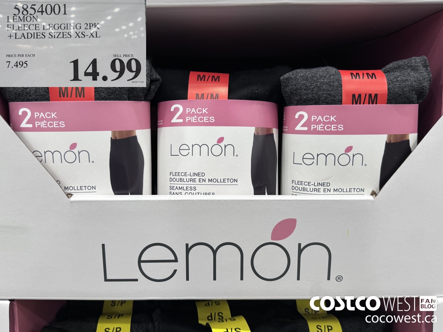 5854001 LEMON FLEECE LEGGINGS 2PK LADIES SIZES XS-XL $14.99