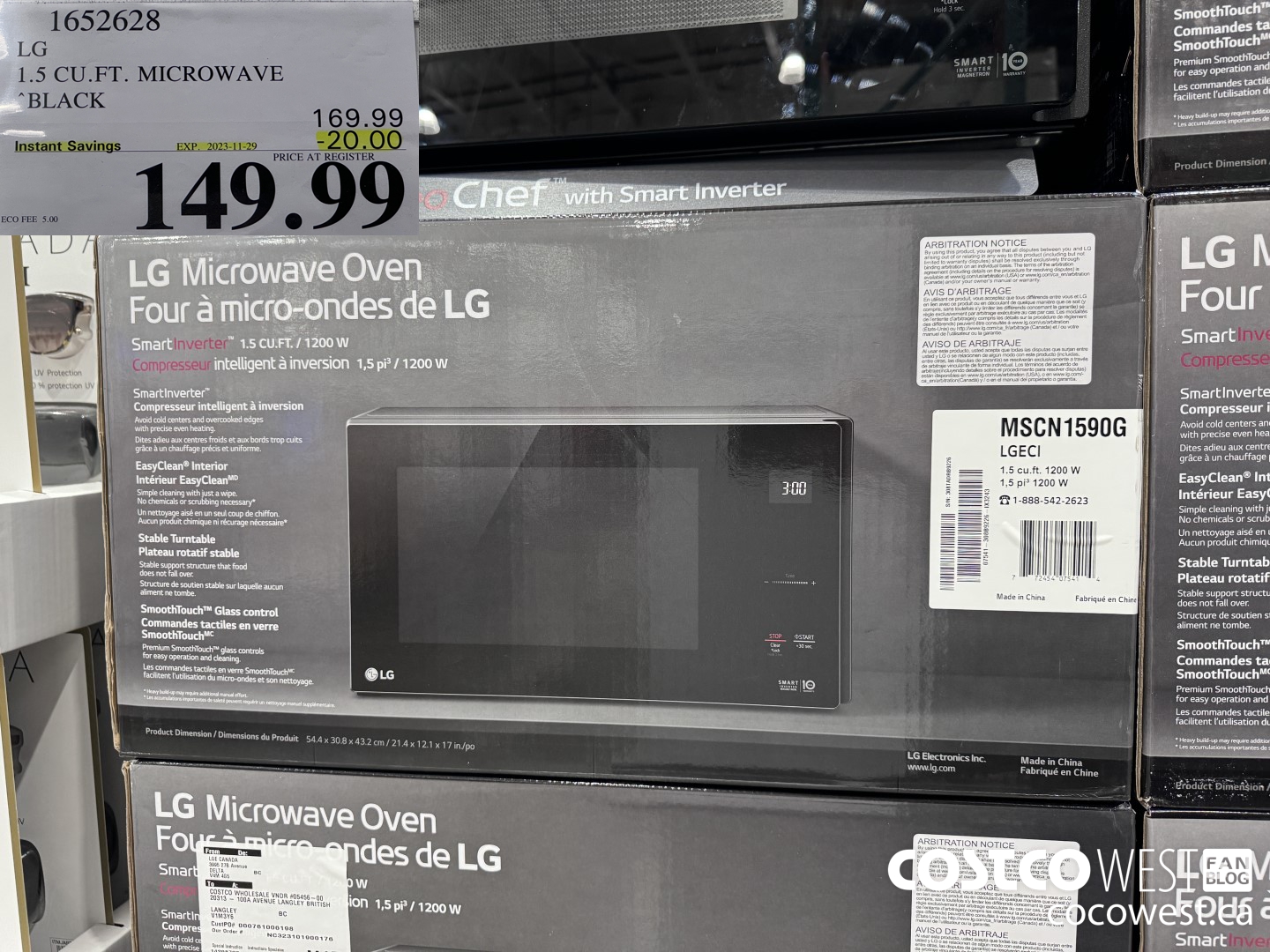 1652628 LG 1.5 CU. FT. MICROWAVE BLACK ($20.00 INSTANT SAVINGS EXPIRES ON 2023-11-29) $149.99